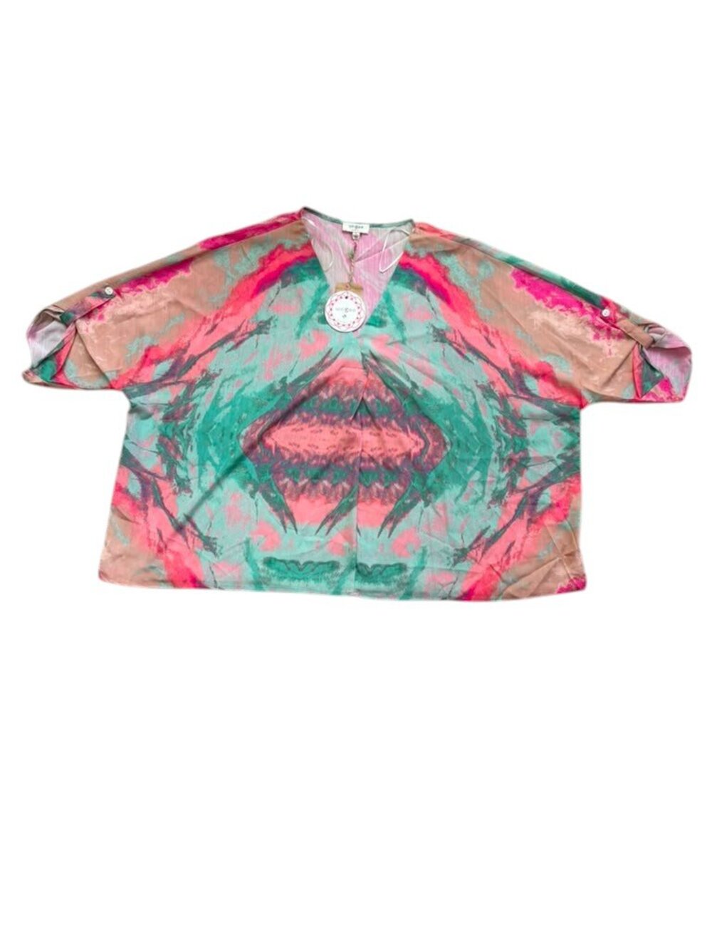 Umgee Women L Abstract Tie Dye Blouse Oversized Dolman Sleeve Boho Top NWT